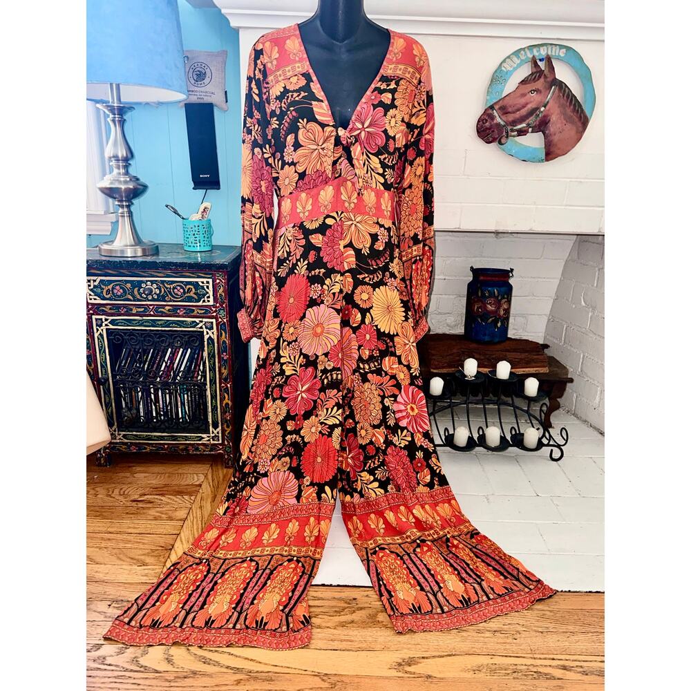 NINE LIVES BAZAAR AUSTRALIA FLORAL HIPPIE BOHO PRINT JUMPSUIT S